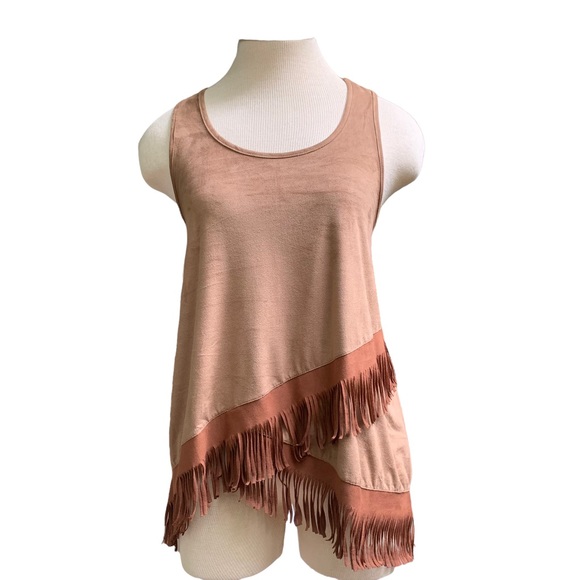 twenty second Tops - Racerback Tank Top Brown Fringe Faux Suede Small S by Twenty Second 22nd New